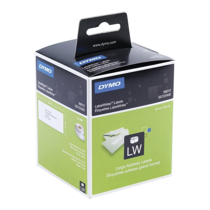 Lot de 2 Rouleaux de 260 étiquettes adhésives Dymo 99012 - 89x36mm (Blanc) Lot de 2 Rouleaux de 260 étiquettes adhésives Dymo 99012 - 89x36mm (Blanc)
