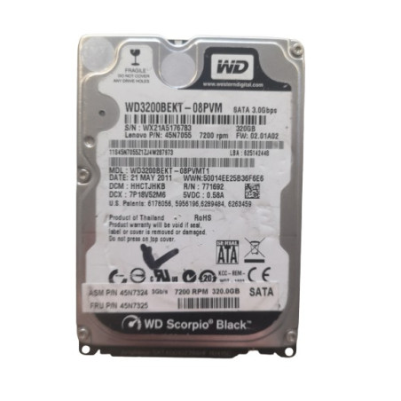 Disque Dur / HDD - Western Digital - WD3200BEKT - 320GB - SATA 2 - 2.5'