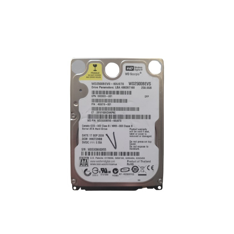 Disque Dur / HDD - Western Digital - WD2500BEVS - 250GB - SATA 2 - 2.5' Disque Dur / HDD - Western Digital - WD2500BEVS - 250GB - SATA 2 - 2.5'
