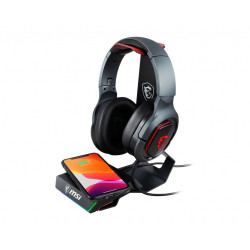 Support Casque MSI HS01 Combo RGB avec Hub USB et Chargeur Qi (Noir)