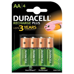 Pack blister de 4 piles rechargeables Duracell Recharge Plus AA 1,2V - 1300 mAh (R06)