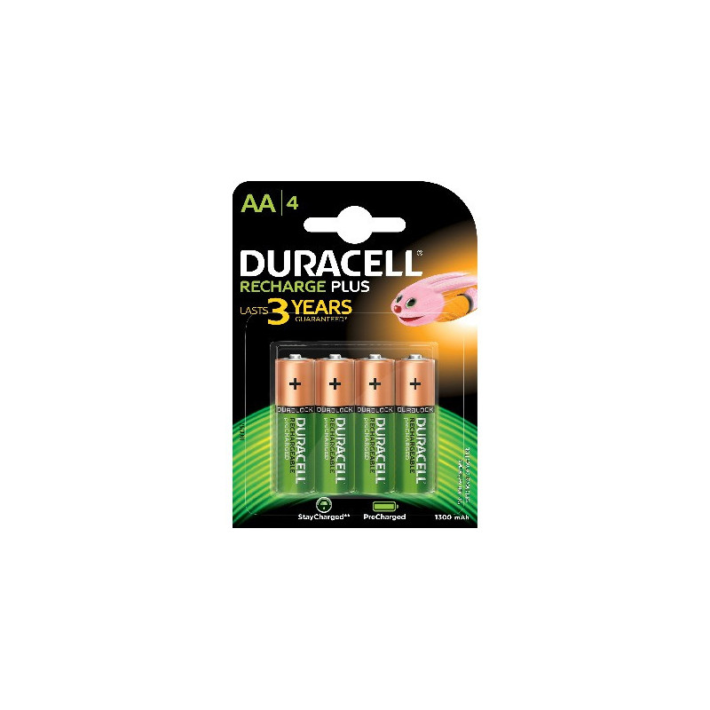 Pack blister de 4 piles rechargeables Duracell Recharge Plus AA 1,2V - 1300 mAh (R06) Pack blister de 4 piles rechargeables Duracell Recharge Plus AA 1,2V - 1300 mAh (R06)