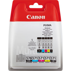 Pack 5 cartouches d'encre Canon  PG-570 CL-571 (Couleurs + Noir + Noir PGBK)