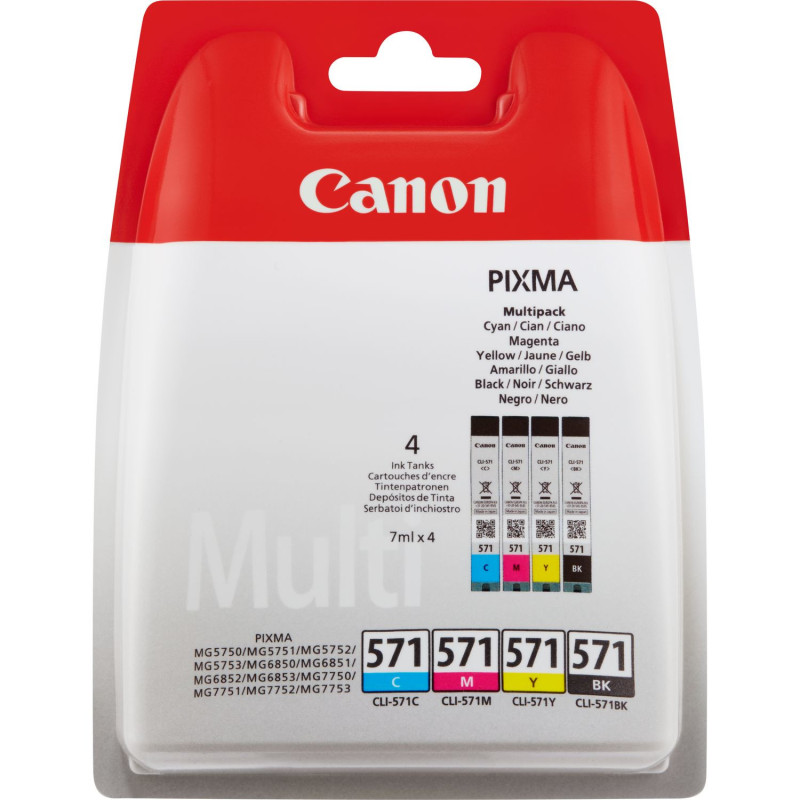 Pack 4 cartouches d'encre Canon CLI-571 (Couleurs + Noir)