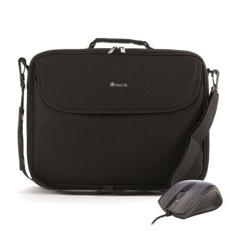 Sacoche Ordinateur Portable NGS Monray Bureau Kit 16"max avec souris USB (Noir)