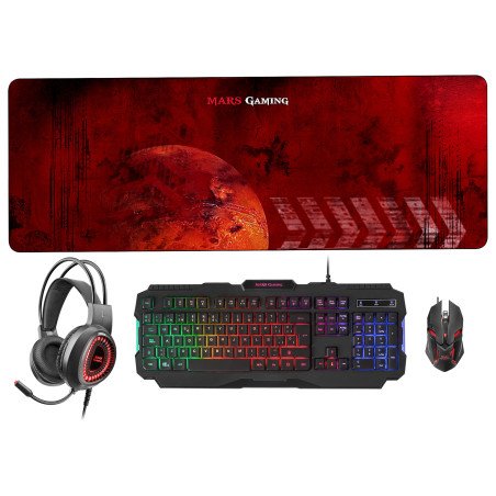 Pack 4 en 1 Gamer (Clavier Souris Casque Tapis) Mars Gaming MCPRGB2 RGB (Noir)