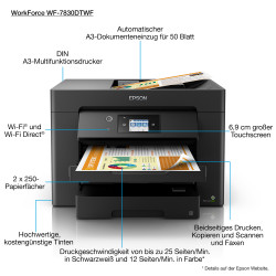Imprimante Multifonctions A3 Epson WorkForce WF-7830DTW Recto-Verso (Noir)