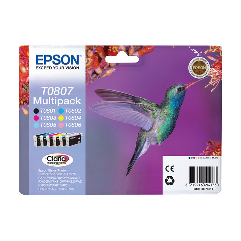 Pack 6 cartouches d'encre Epson Colibri T0807