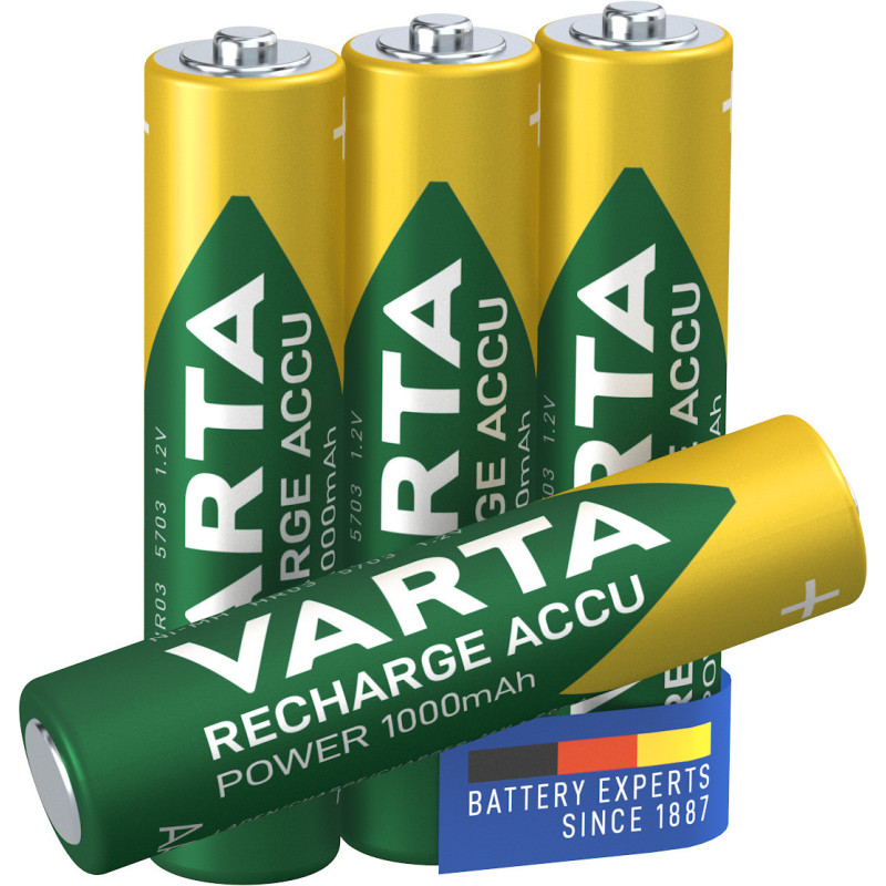 Pack 4 piles rechargeables Varta type AAA 1,2V - 1000 mAh (R03)