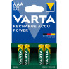 Pack 4 piles rechargeables Varta type AAA 1,2V - 1000 mAh (R03)