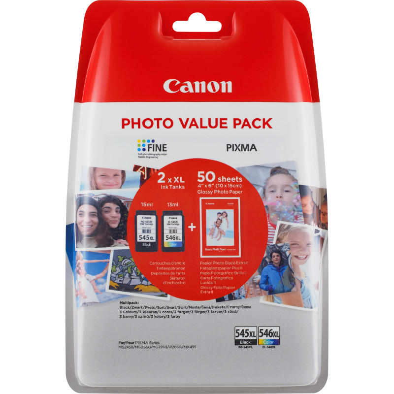 Pack 2 cartouches d'encre CANON PG-545XL CL-546XL (+ 50 Feuilles 10x15)