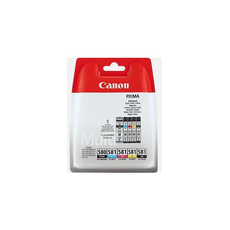 Pack 5 cartouches d'encre Canon PGI-580   CLI-581 (3 Couleurs Noir Noir Photo)