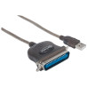 Cable adaptateur Manhattan USB Type A vers Parallèle DB25 1,8m (Noir)