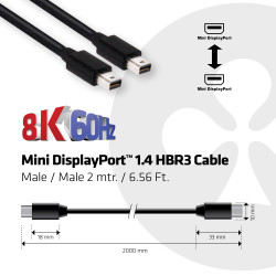 Cable Mini DisplayPort 1.4 Club3D M M 2m (Noir)