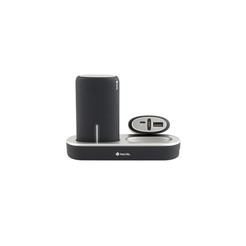 Kit Station de charge NGS TwinPeaks avec 2x Batteries USB 5000 mAh pour smartphones (Noir Gris)