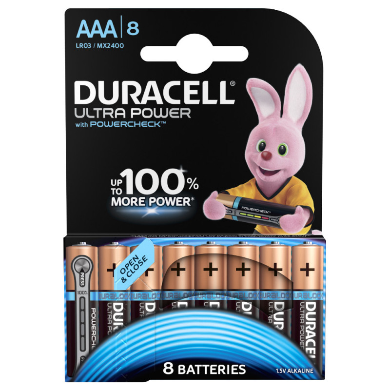 Pack de 8 piles Alcaline Duracell Ultra Power type AAA 1,5V (LR03) Pack de 8 piles Alcaline Duracell Ultra Power type AAA 1,5V (LR03)