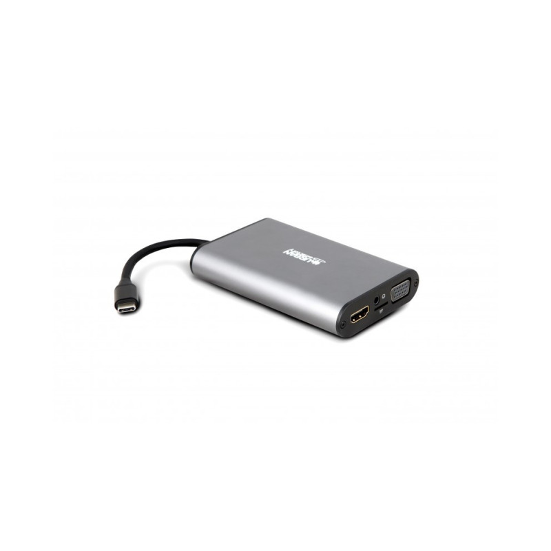 Adaptateur USB-C Urban Factory Hubee vers HDMI + VGA + RJ45 + Lecteur de Carte Micro SD SD et Hub 2 ports Adaptateur USB-C Urban Factory Hubee vers HDMI + VGA + RJ45 + Lecteur de Carte Micro SD SD et Hub 2 ports