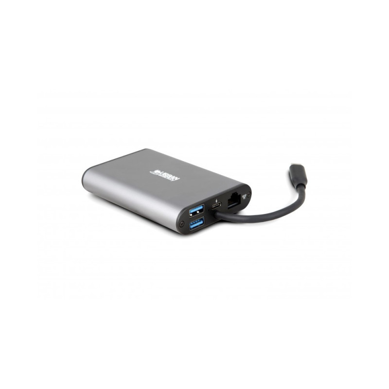 Adaptateur USB-C Urban Factory Hubee vers HDMI + Display Port + RJ45 + Lecteur de Carte Micro SD SD et Hub 2 ports