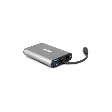 Adaptateur USB-C Urban Factory Hubee vers HDMI + Display Port + RJ45 + Lecteur de Carte Micro SD SD et Hub 2 ports
