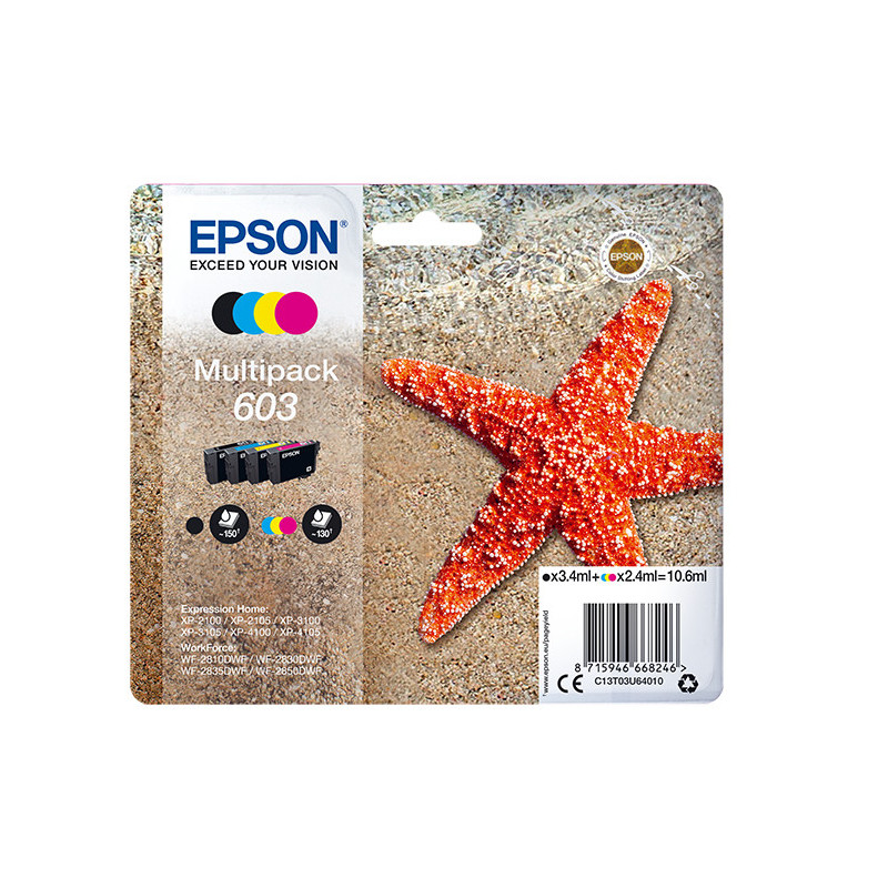 Pack 4 cartouches d'encre Epson Etoile de mer 603 (Noir + Couleurs)