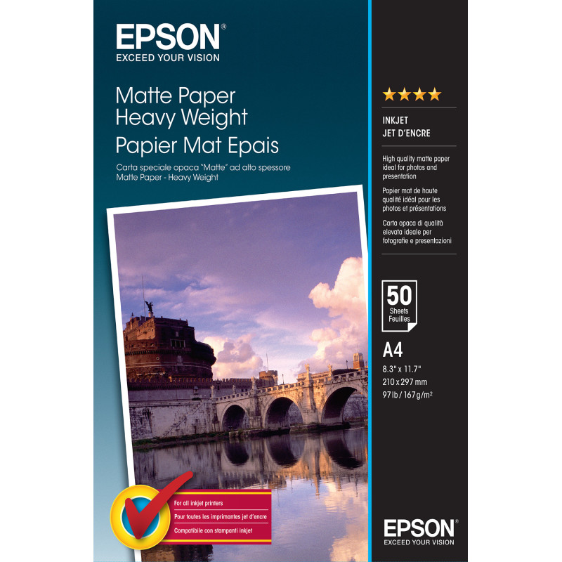 Papier Mat épais Epson 167g m² - 50 feuilles A4