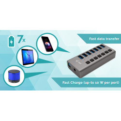 Hub USB 3.0 alimenté I-Tec Charging 36W - 7 ports (Gris)
