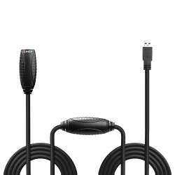 Rallonge USB 3.0 amplifiée Lindy - 10m M F (Noir)
