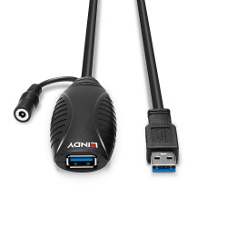 Rallonge USB 3.0 amplifiée Lindy - 10m M F (Noir)