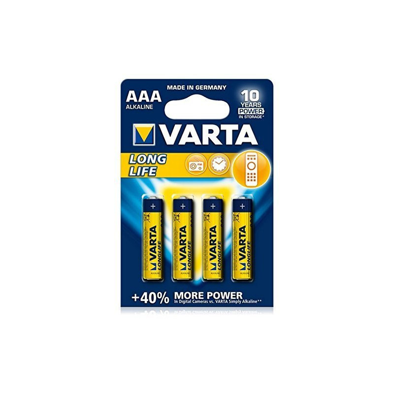Lot de 4 piles Alcaline Varta Longlife type AAA 1,5V (LR03) Lot de 4 piles Alcaline Varta Longlife type AAA 1,5V (LR03)