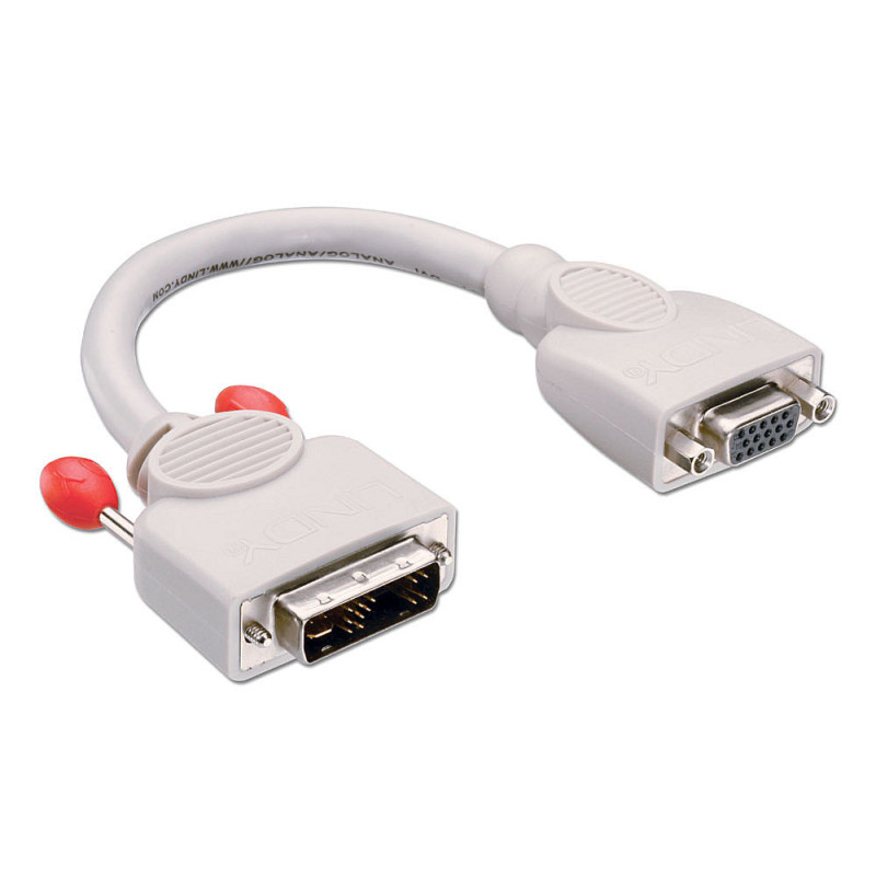 Câble adaptateur Lindy DVI-I mâle vers VGA femelle (D-sub DE-15) 20cm (Blanc) Câble adaptateur Lindy DVI-I mâle vers VGA femelle (D-sub DE-15) 20cm (Blanc)