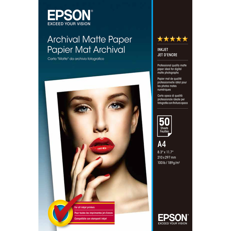 Lot de 50 feuilles Papier Mat Epson Archival 189g m² A4