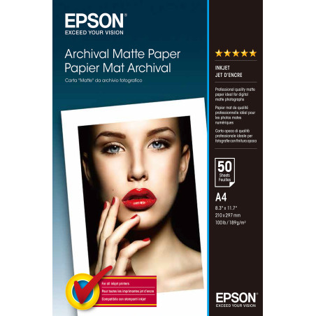 Lot de 50 feuilles Papier Mat Epson Archival 189g m² A4