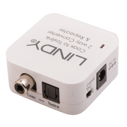 Convertisseur Lindy Coaxial vers Optique Toslink (Blanc)