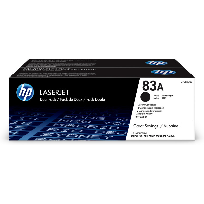 Pack 2 Toners HP 83A LaserJet CF283AD (Noir) - 2x1500 pages