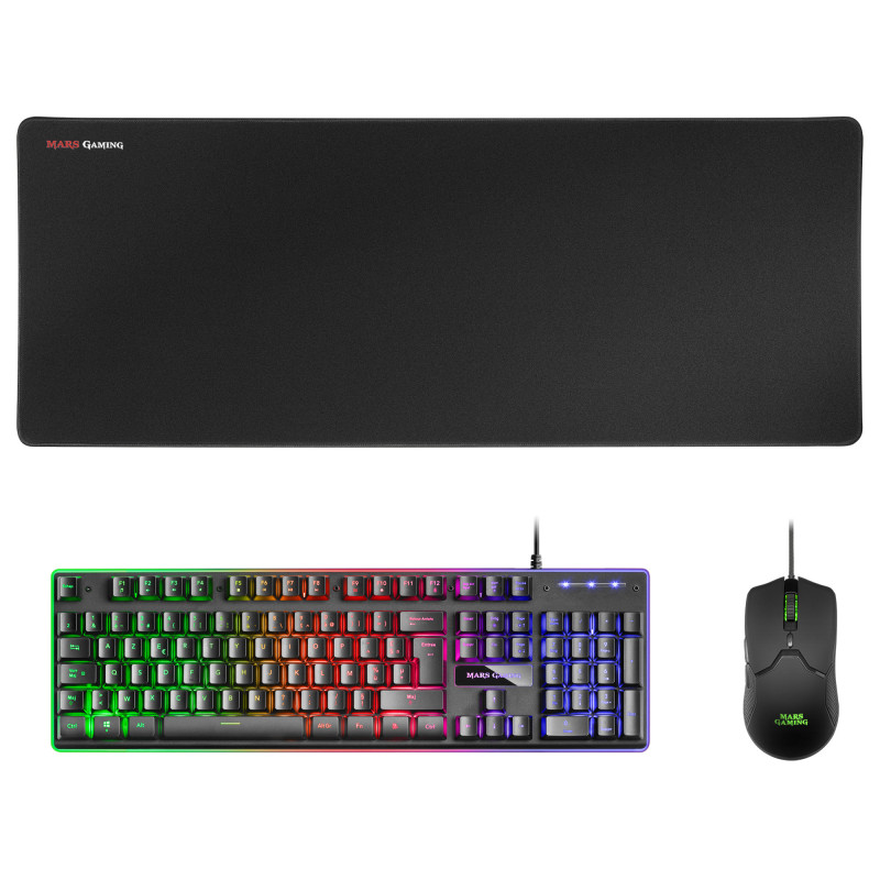 Pack 3 en 1 Gamer (Clavier Souris Tapis) Mars Gaming MCPX RGB (Noir)