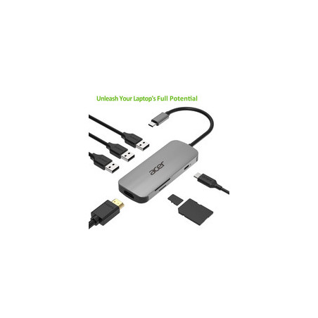Adaptateur Type-C 7-en-1 Acer 3x USB 3.0 1x HDMI 4K 1x Type-C PD 1x Carte SD 1x 