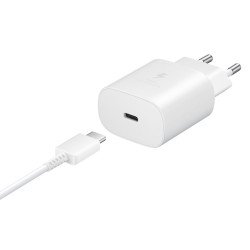 CHARGEUR SECTEUR ULTRA RAPIDE 25W USB Type-C to Type-C 1m Blanc avec cable SAMSU