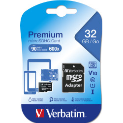 Carte mémoire Micro SD Verbatim 32Go SDHC Class 10 + adaptateur