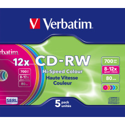 CD-RW Verbatim 700 Mo 4X (Boite Slim couleur de 5)