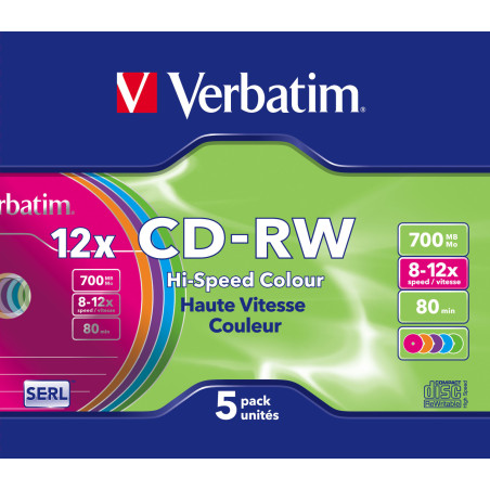 CD-RW Verbatim 700 Mo 4X (Boite Slim couleur de 5)