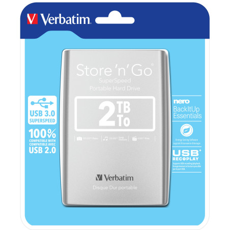 VERBATIM DD EXTERNE 2TB USB3 ARGENT