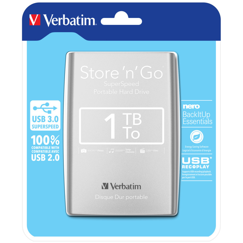 VERBATIM DD EXTERNE 1TB USB3 ARGENT