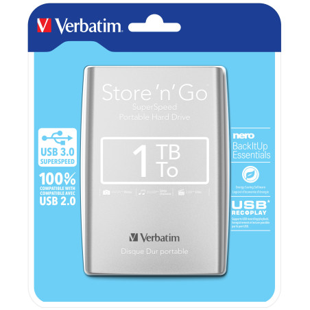 VERBATIM DD EXTERNE 1TB USB3 ARGENT