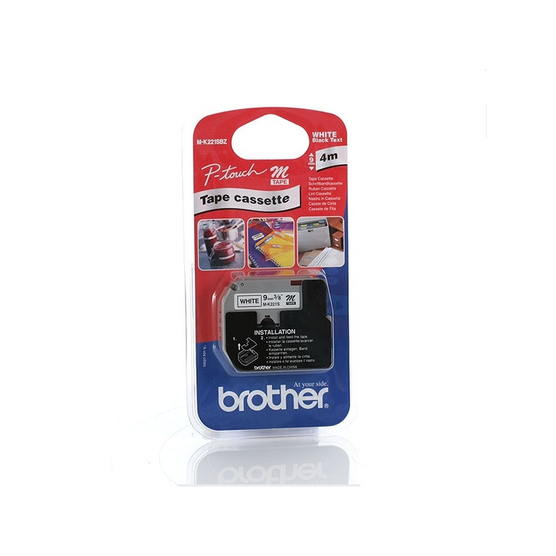 BROTHER RUBAN 9MM 4M N BLANC